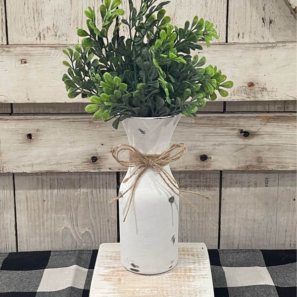 Rustic Farmhouse Glass Milk Jar Centerpiece with Jute Bow And  Greenery