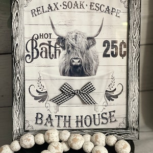 Relax Soak Escape, Hot Bath 25 | Black & White Distressed | Rustic Farmhouse |Bathroom Decor | Easel Back | Wall Hanger