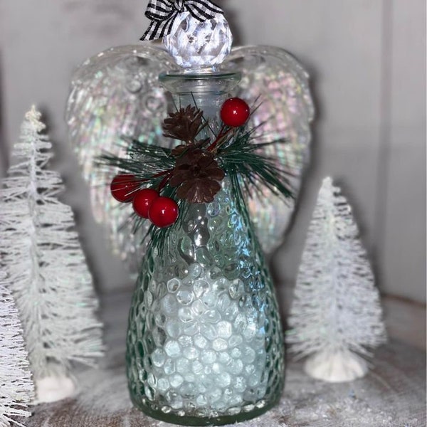 Beautiful Window Sun Catcher Christmas Glass Bottle Remembrance/ Guardian Angel Figurine, Home Decor , Holiday Winter, Handmade Christmas