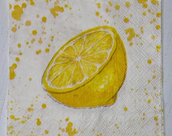 Lemon Spatter Square Napkins for Crafting,  Set of 2, Cocktail Napkins