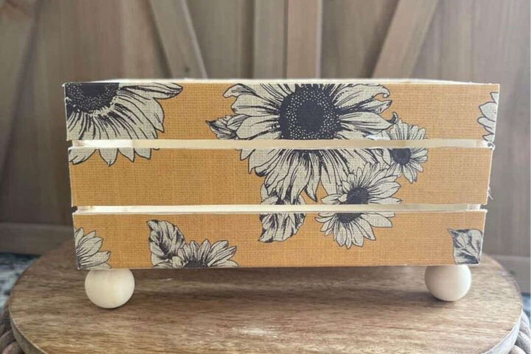 Beautiful Rustic Sunflower Handmade Wood Crate Riser, Great for Coffee ...