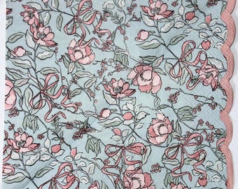 Pink Floral/Mint Green  Mixed Media Decoupage Napkins for Crafting,  Set of 2, Lunch Napkins