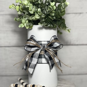 Black & White Glass Vase | Faux Greenery Plant | Farmhouse Decor | Kitchen | Tier Tray Decor