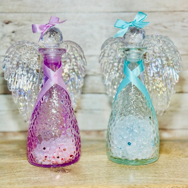 Beautiful Christmas Glass Decanter Angel Figurine, Home Decor , Holiday Winter Decor, Handmade