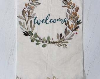 Welcome Wreath Decoupage , Fall Eucalyptus Crafting Napkins ,  Set of 2, Guest Napkins