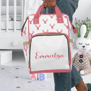 Benutzerdefinierte Windeltasche Baby Mädchen Hirsch Themen Windeltasche Rucksack neue Mama Geschenk Hirsch Baby Shower Geschenk Waldtier Kinderzimmer Jagd Windeltasche