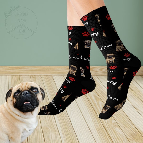 Custom Pug Socks Gift for Dog Dad, Personalized Dog Name Pug Socks Unique Gift for New Pet Parent Adoption Keepsake, Fur Baby Father's Day