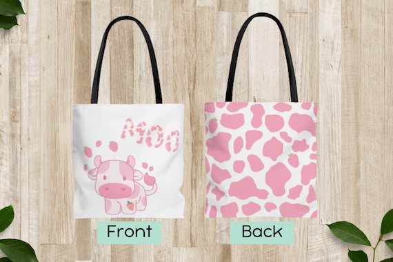 Strawberry Cow Tote Bag Pink Cow Print Bag Strawberry Milk Cow Tote