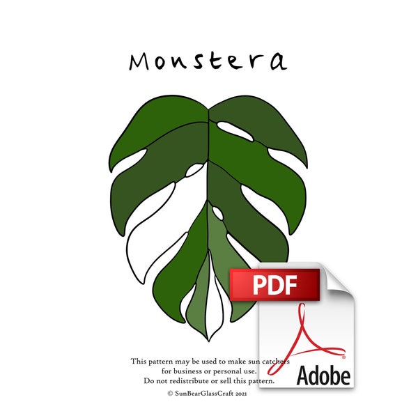 Monstera Stained Glass Pattern - PDF Digital Download