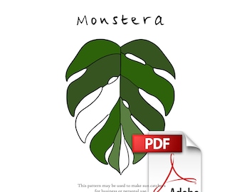 Monstera Stained Glass Pattern - PDF Digital Download