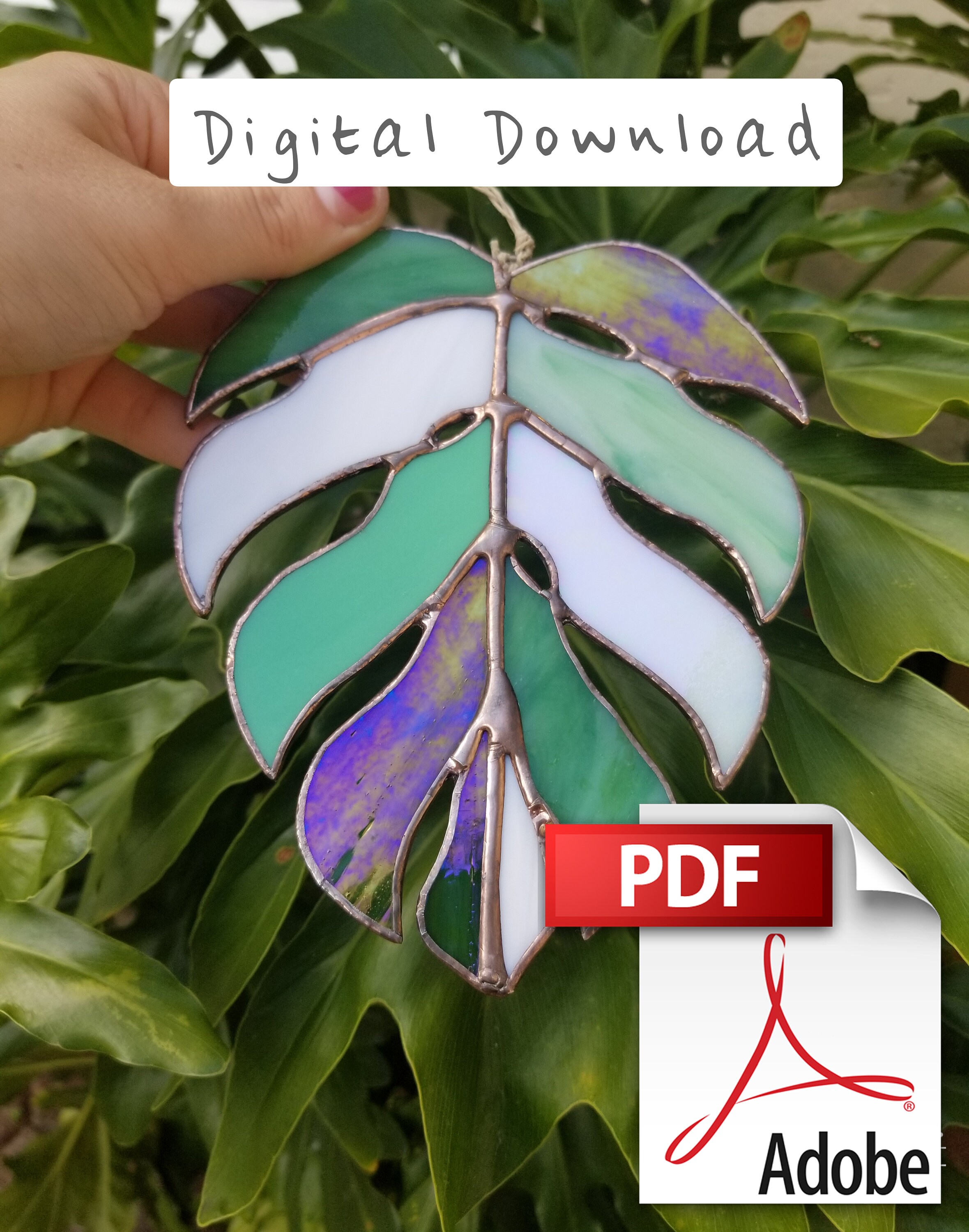 Monstera Stained Glass Pattern PDF Digital Download Etsy Canada