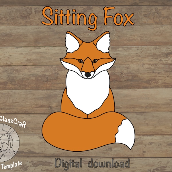 Stained Glass Fox Template - Sitting Fox - Glass Fox Pattern - Stained Glass Digital Download - HOBBY AND COMMERCIAL