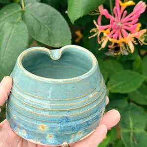 Hand thrown dipping sauce or jam pot with spoon rest