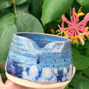 Hand thrown dipping sauce or jam pot with spoon rest