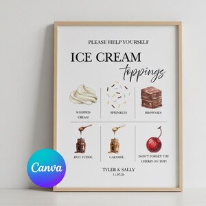 Ice Cream Topping Menu Wedding Sign, Modern Reception Decor (Editable Canva Template) (Digital Download)