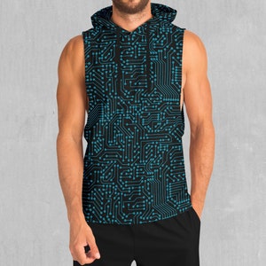 Blau Kybernetischer Abstrakter EDM Rave Festival Polyester Ärmelloser Hoodie