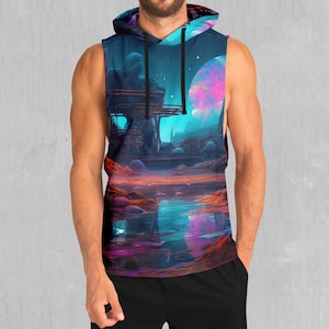 Cosmic Cove Galaxy Weltraum EDM Rave Festival Polyester Ärmelloser Hoodie