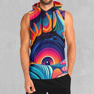 Psychedelischer Vortex Abstrakter EDM Rave Festival Polyester Ärmelloser Hoodie