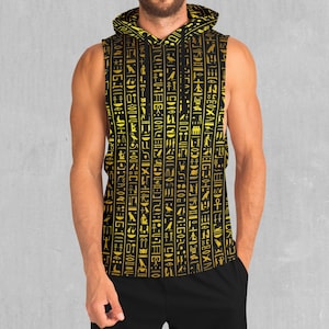 Hieroglyphen Abstrakt All Over Print EDM Rave Festival Polyester Ärmelloser Hoodie