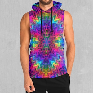 Tek Quantum Psychedelic Bunte EDM Rave Festival Polyester Ärmelloser Hoodie