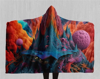 Surrealistisk psykedelisk abstrakt trippy fleece sherpa-filt med huva