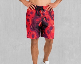 Scarlet Fusion Polyester Relaxed Mens Gym Festival Drawstring Shorts With Pockets Designs and Patterns