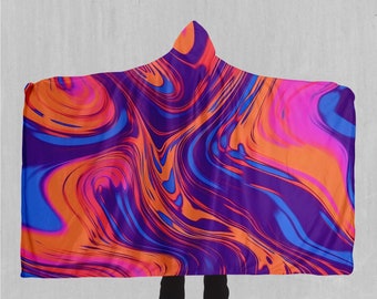 Manta con capucha de microforro polar Sherpa colorido psicodélico de mezcla luminosa