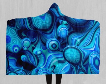 Aqua Pool Psychedelic Sherpa Microfleece Cape Hooded Blanket