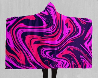 Candy Drip Psychedelic Pink Sherpa Microfleece Cape Hooded Blanket