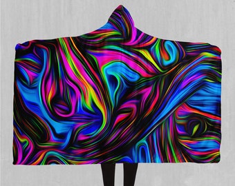 Psychedelic Waves Sherpa Microfleece Cape Hooded Blanket
