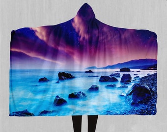 Liquid Lights Space Landscape Sherpa Microfleece Cape Hooded Blanket