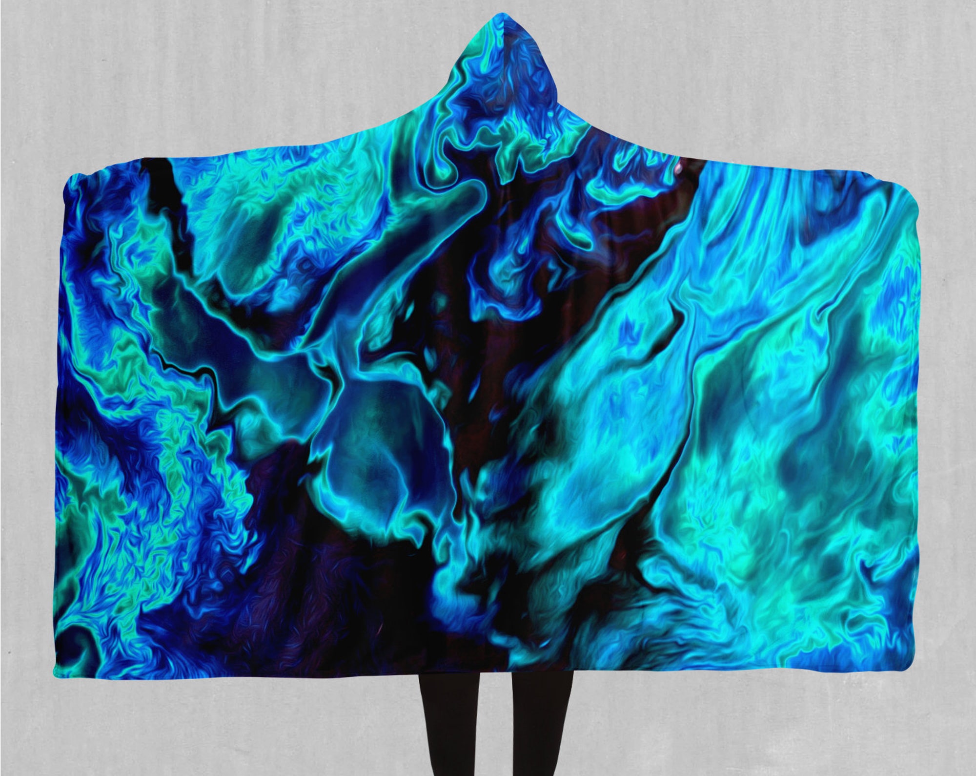 Discover Enigma Sea Psychedelic Sherpa Microfleece Cape Hooded Blanket