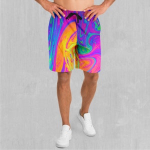 Acidic Drip Polyester Relaxed Mens Gym Festival Drawstring Shorts With Pockets Designs and Patterns