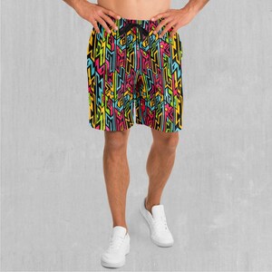 Street Jigsaw Polyester Relaxed Mens Gym Festival Drawstring Shorts With Pockets Designs and Patterns