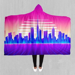 Cyber City Vaporwave Sherpa Hooded Blanket
