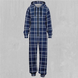 Blue Plaid Adult  Zip Up Jumpsuit Pajamas
