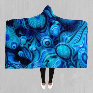 Aqua Pool Psychedelic Sherpa Microfleece Cape Hooded Blanket