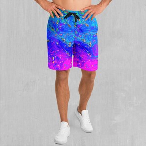 Liquified Polyester Relaxed Mens Gym Festival Drawstring Shorts With Pockets Designs and Patterns