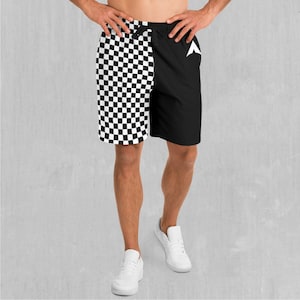 Checkerboard Polyester Relaxed Mens Gym Festival Drawstring Shorts With Pockets Designs and Patterns