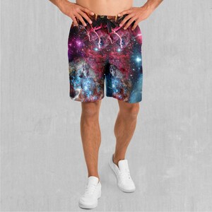 Galaxies Collide Polyester Relaxed Mens Gym Festival Drawstring Shorts With Pockets Designs and Patterns