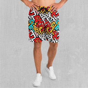 Street Graffiti Polyester Relaxed Mens Gym Festival Drawstring Shorts With Pockets Designs and Patterns