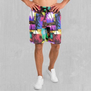 Paradise Collage Polyester Relaxed Mens Gym Festival Drawstring Shorts With Pockets Designs and Patterns