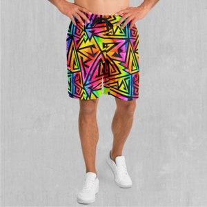 Prismatic Spectrum Polyester Relaxed Mens Gym Festival Drawstring Shorts With Pockets Designs and Patterns