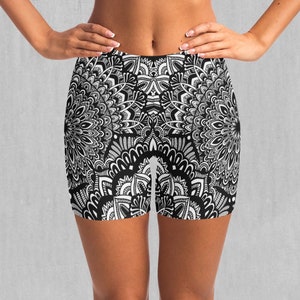 Floral Mandala Floral Pattern Gray Leggings Tights Bike Yoga Shorts