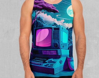 Neon Nexus Retro Vaporwave Men's Tank Top Muscle Sleeveless Shirt