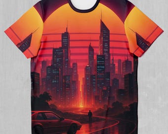 Camiseta con estampado integral de vaporwave retro Synthwave de neón Sunrise