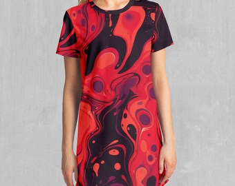 Scarlet Fusion Colorful Psychedelic Red T-Shirt Dress