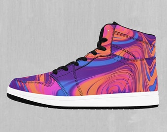 Luminous Mixture Colorful Psychedelic High Top Sneakers, High Top Shoes