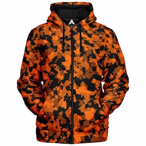 Cardinal Red Camo Abstract Pattern Sherpa Microfleece Zip-up