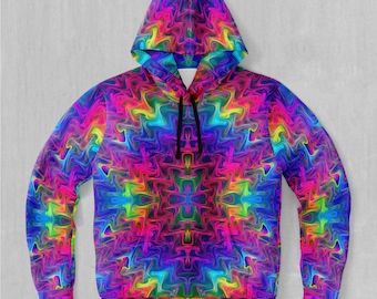 Tek Quantum Psychedelic Rainbow EDM Rave Festival Polyester Hoodie